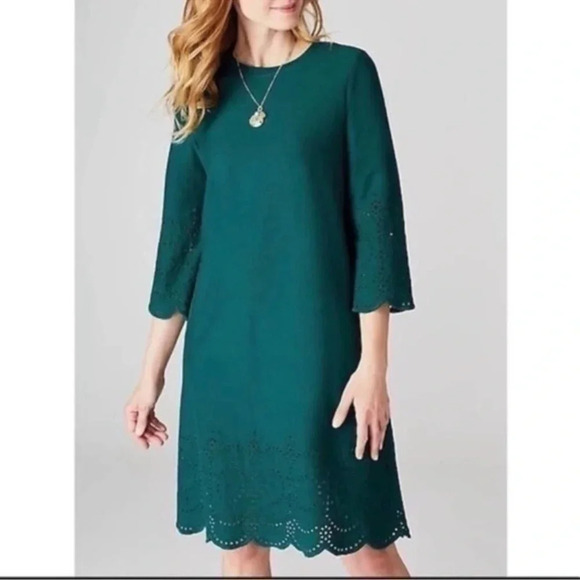 J. Jill Pacific Teal Eyelet Trimmed Cotton Dress Size Large - Picture 2 of 10